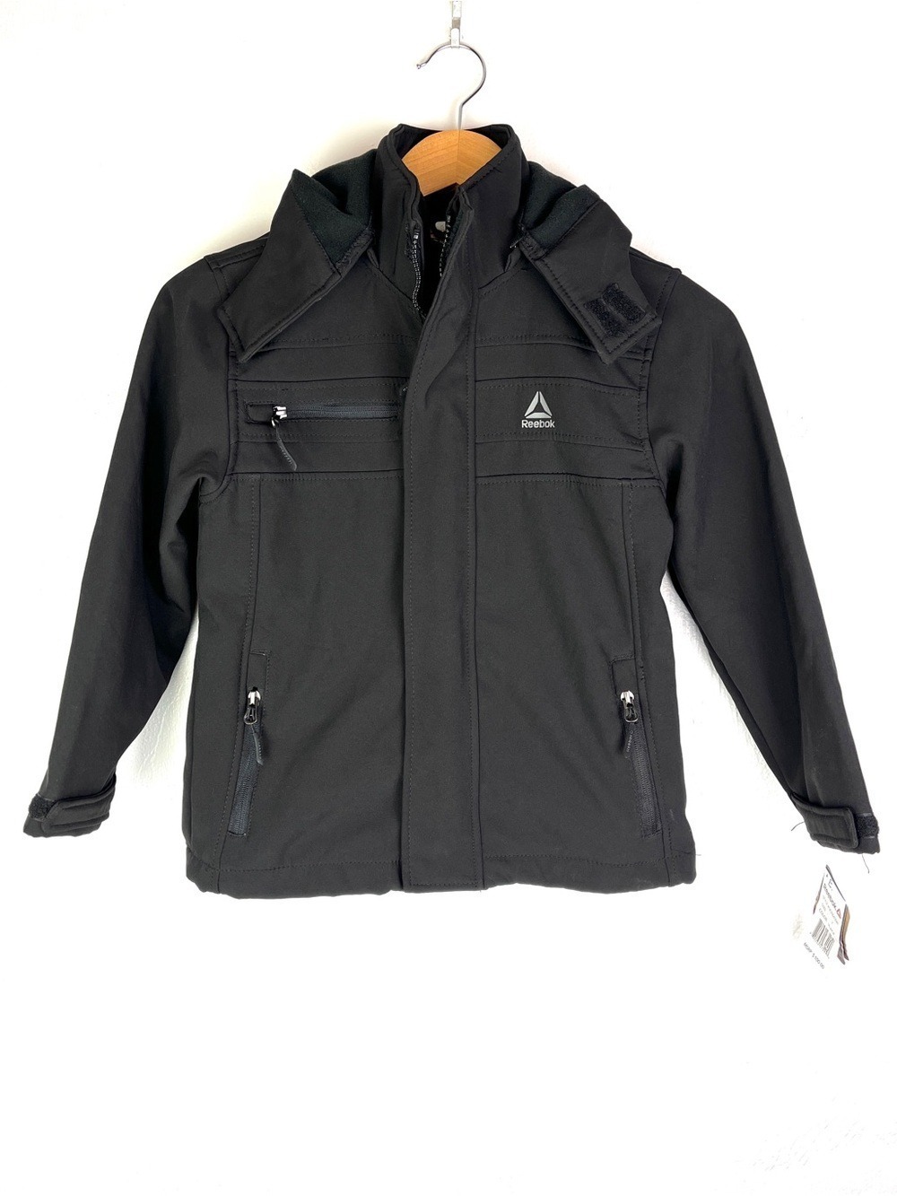 New Reebok Softshell Jacket Black Fleece Lined Detachable Hood OBRB439H Kids 7
